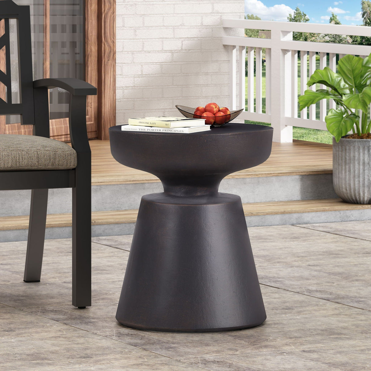 Outdoor Lightweight Concrete End Table with Half Sphere Top - Copper