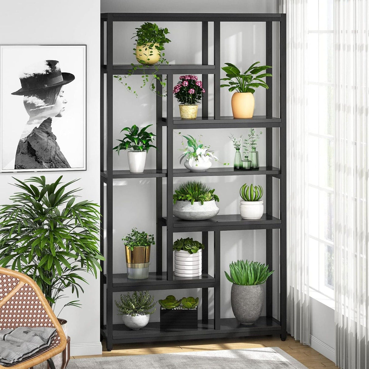 Extra Tall 7 Tier Industrial Etagere Bookcase With 10 Shelves Organizer