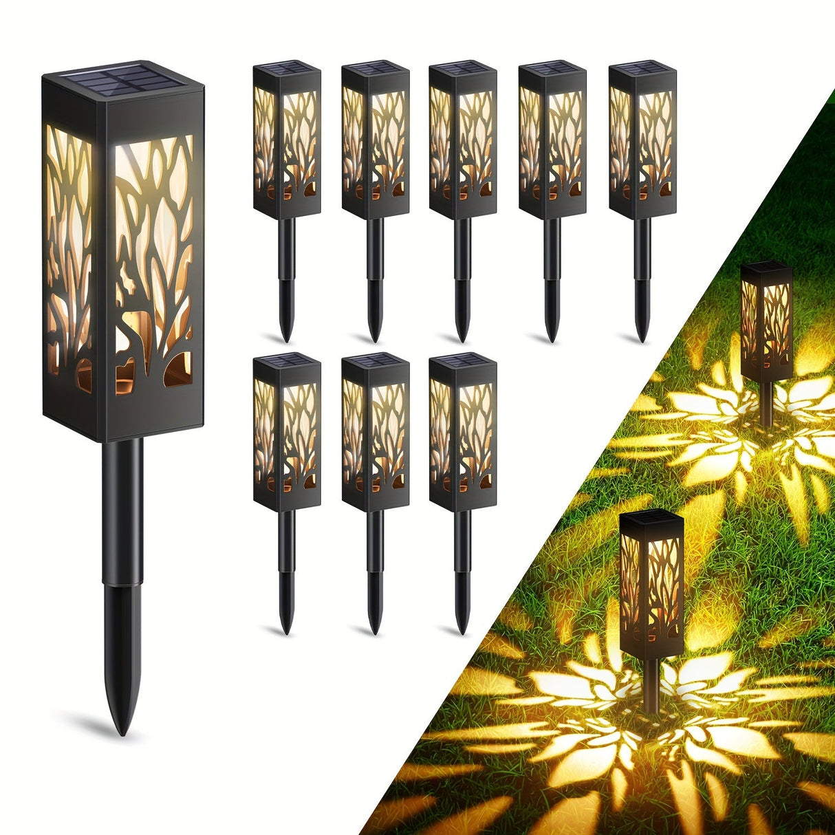 8-Pack Solar Pathway Lights – Motion Sensor, IPX5 Waterproof, Warm/Yellow LED