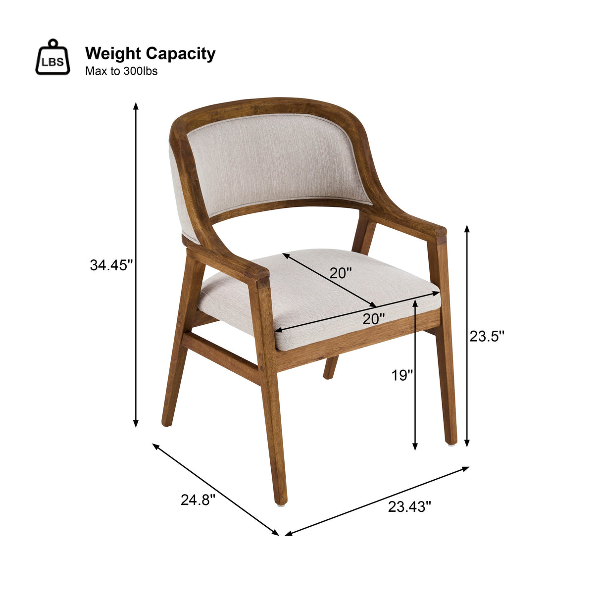 Mid-Century Modern Dining Chairs Set of 2Wood Frame Dining Chairs with Fabric Cushion for KitchenLiving RoomHome Office,Walnut+Beige