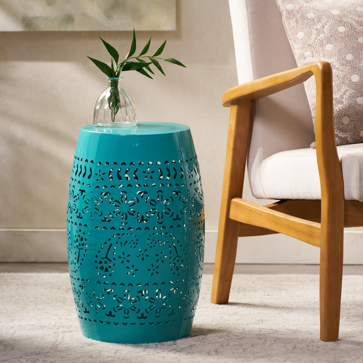 12' Outdoor Lace-Cut Side Table, Teal