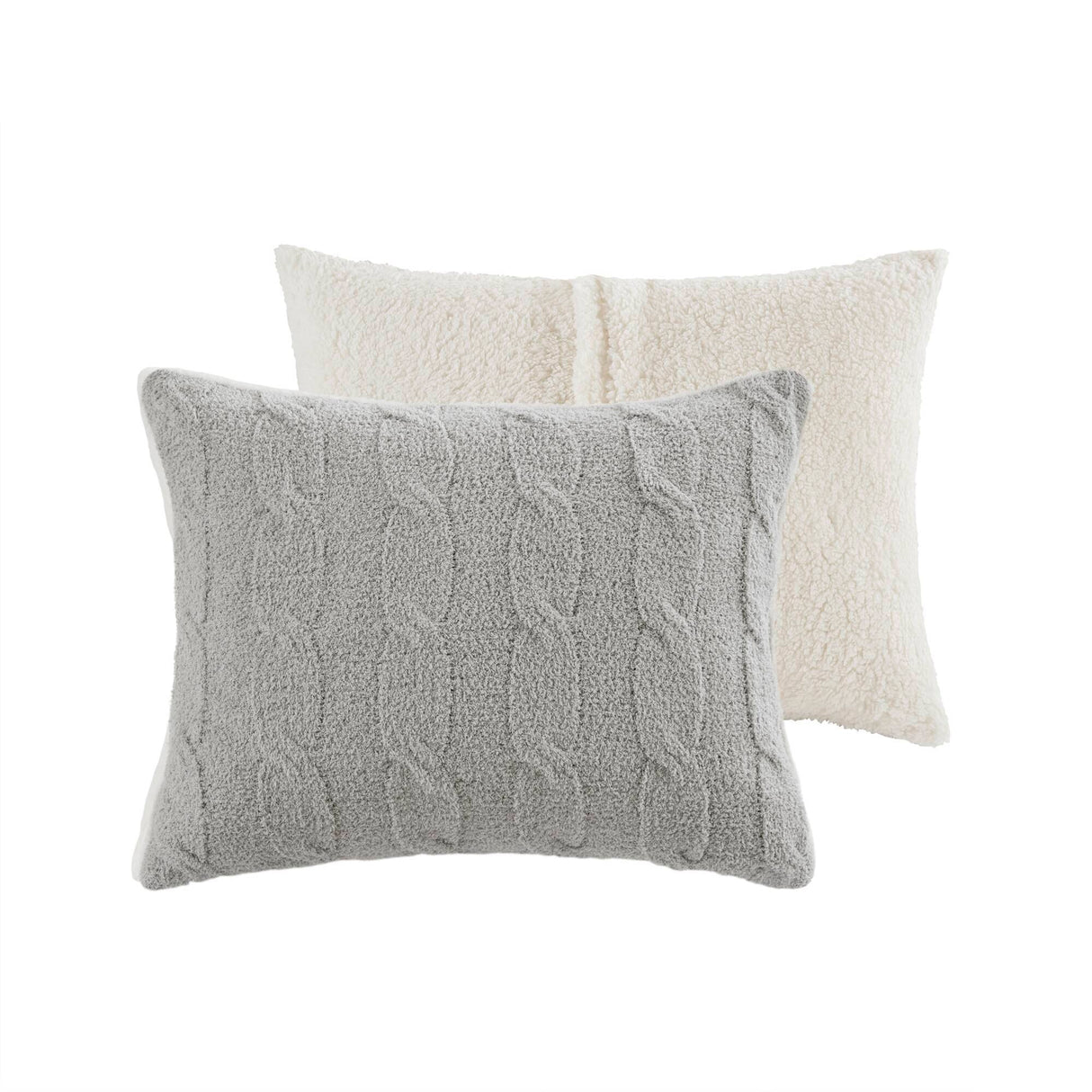 3 Pieces Full/Queen Cable Knit Chenille Comforter SetGray