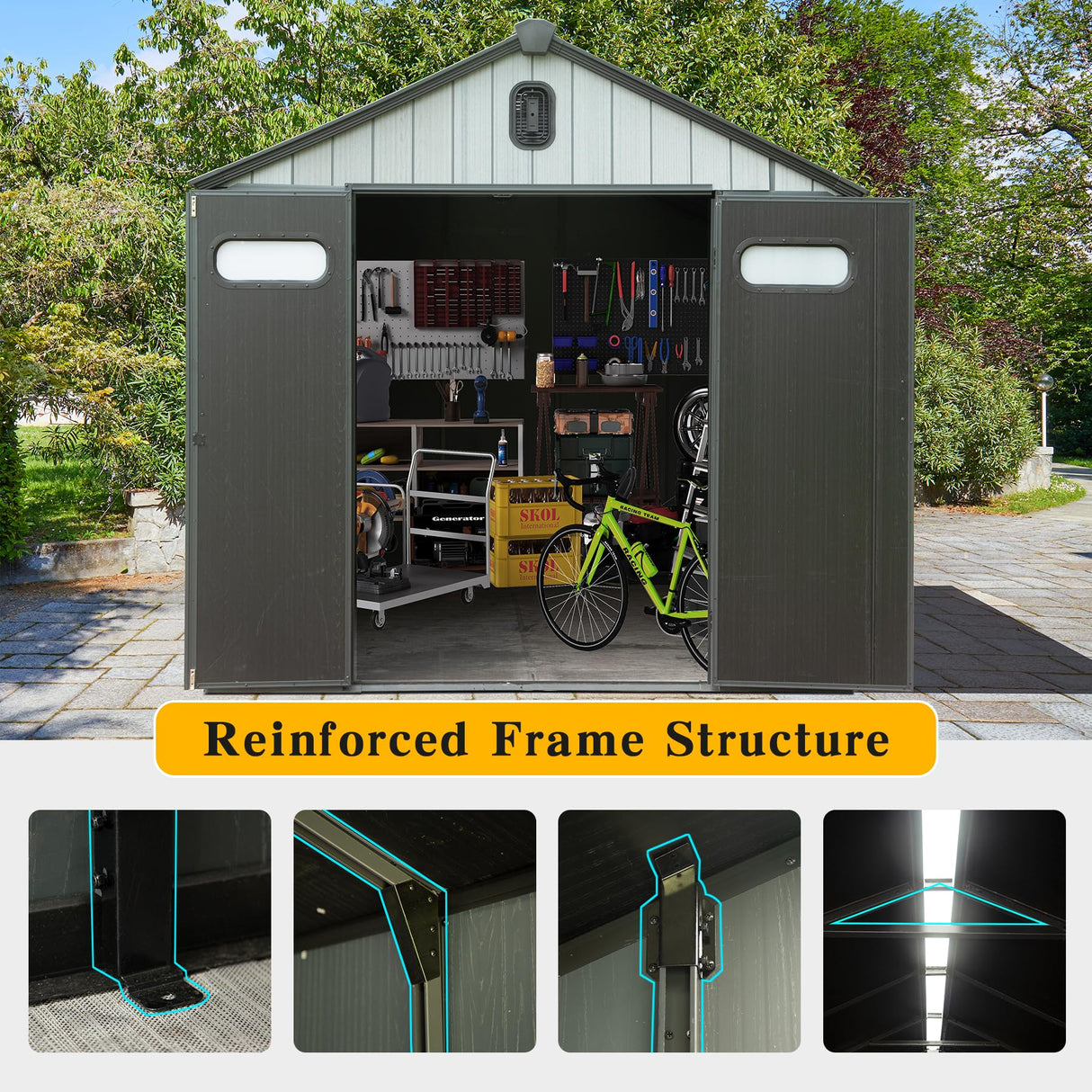8x8FT Resin Outdoor Storage Shed with Lockable Door