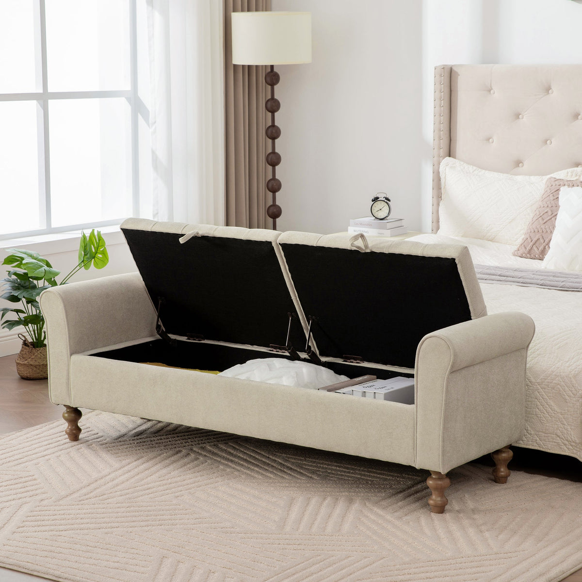 65.75" Wide Modern Upholstered Storage Bench