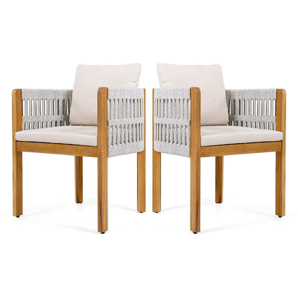 Outdoor Dining Chairs With Mix Rope Handles (Set of 2)