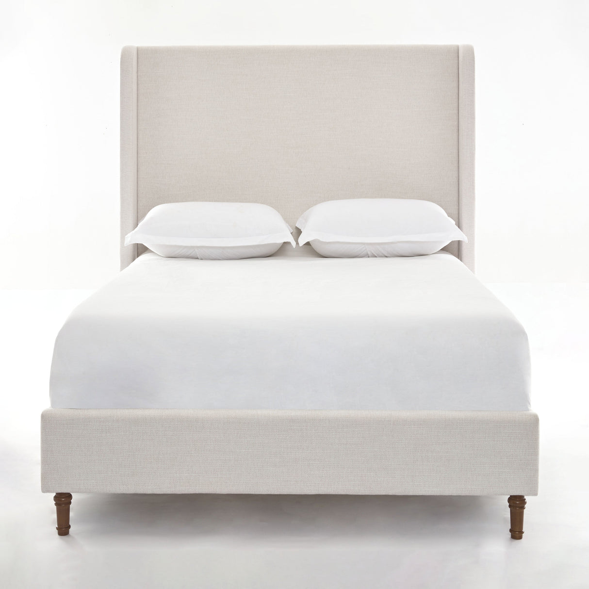 Harper Tall Headboard Upholstered Bed in Textured Ivory Canvas