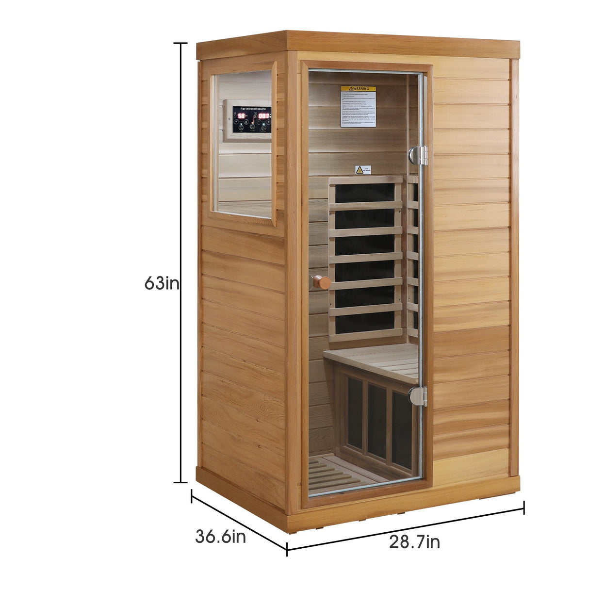 Red Cedar Mini One Person Far Infrared Indoor Sauna Room with Left Glass Door, Natural Wood & Caramel
