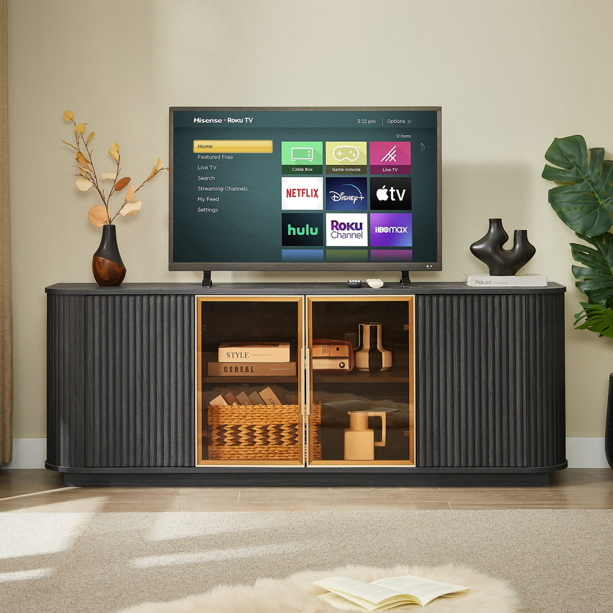 Modern 64-Inch Wavy TV Cabinet with LED Lights