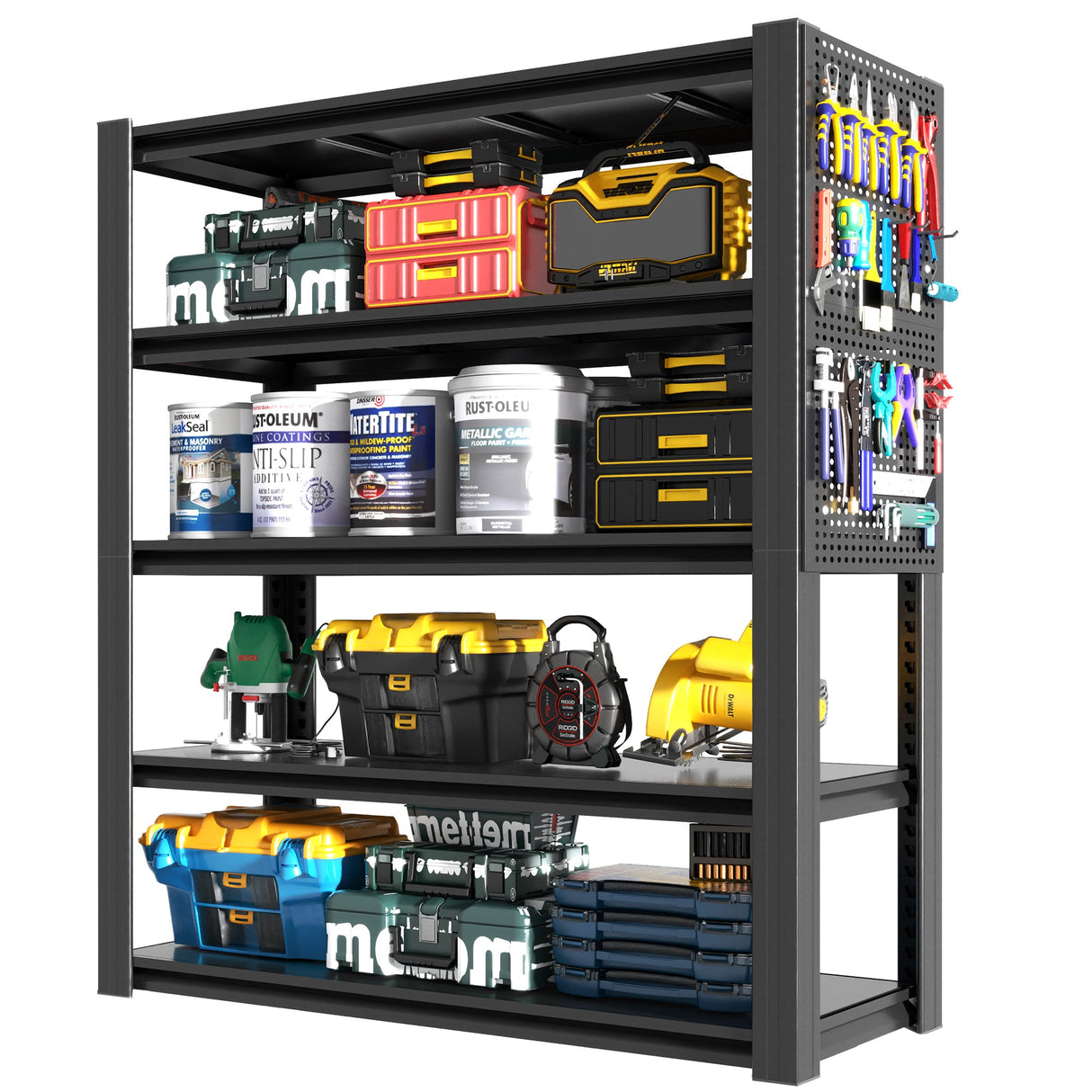 72"H 5-Tier Adjustable Heavy-Duty Shelving with Pegboard