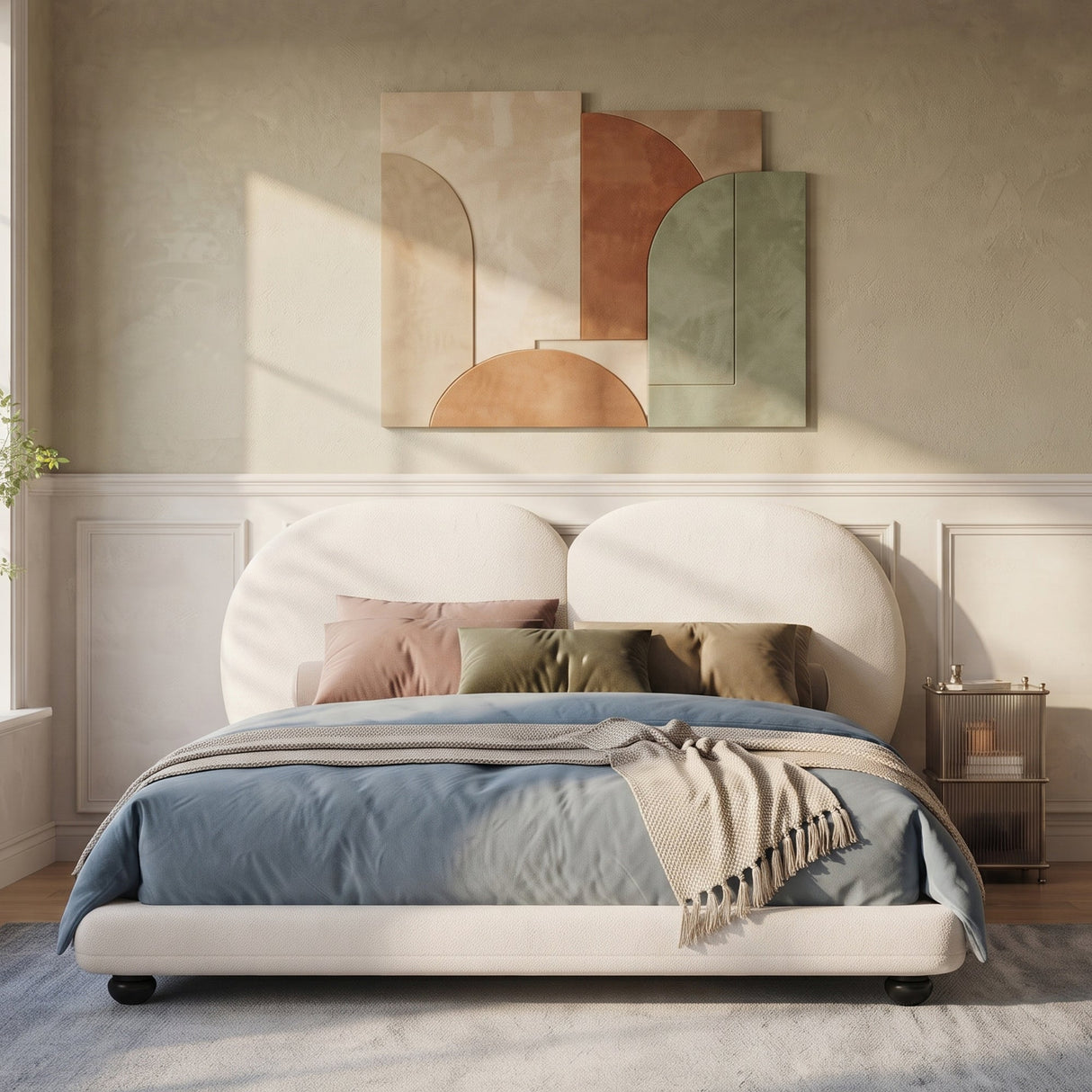 Extra Thick Upholstered Platform Bed Frame with Luxury Split Headboard