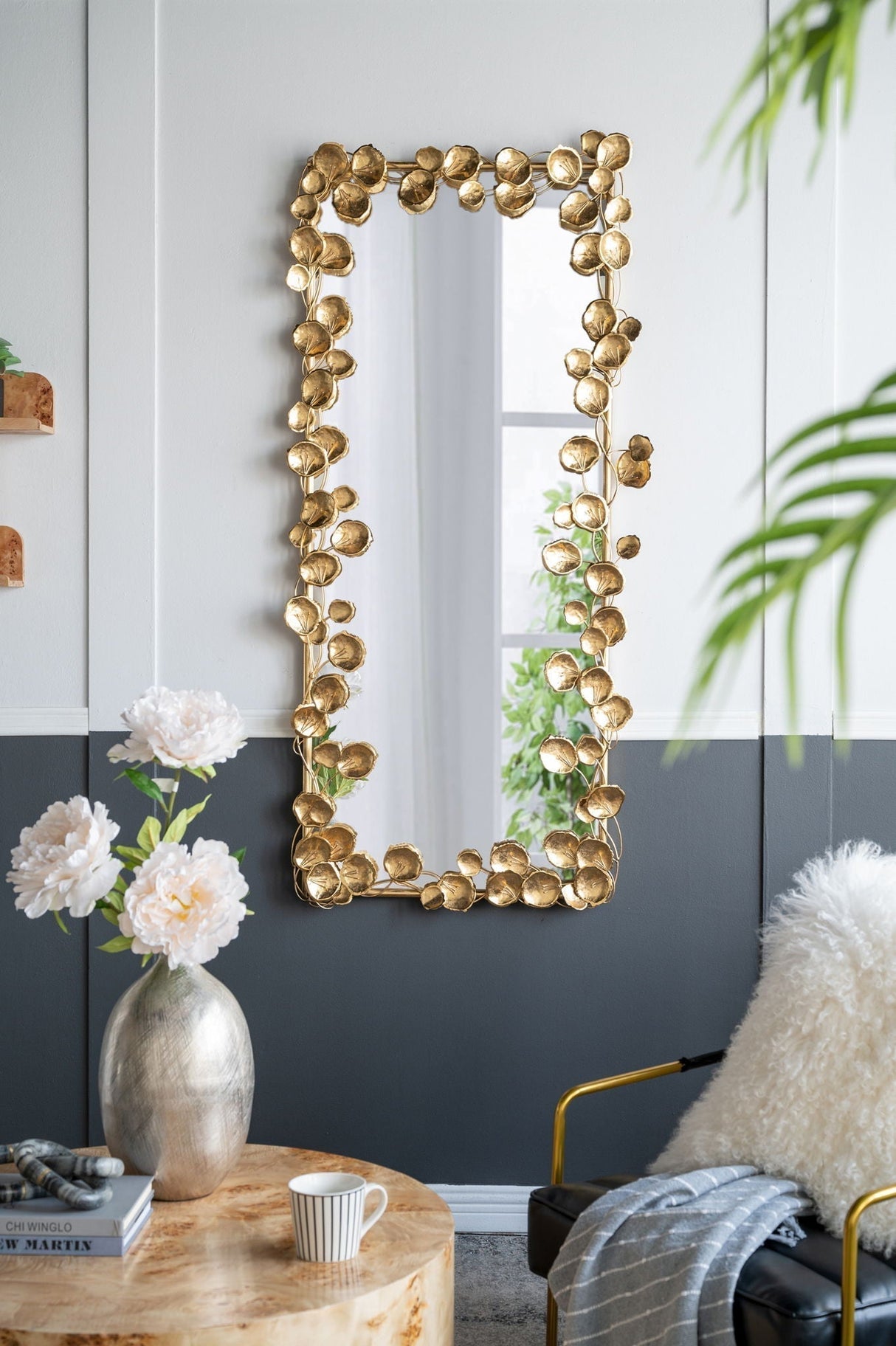 Full Length Mirror With Leaf Accents - Gold