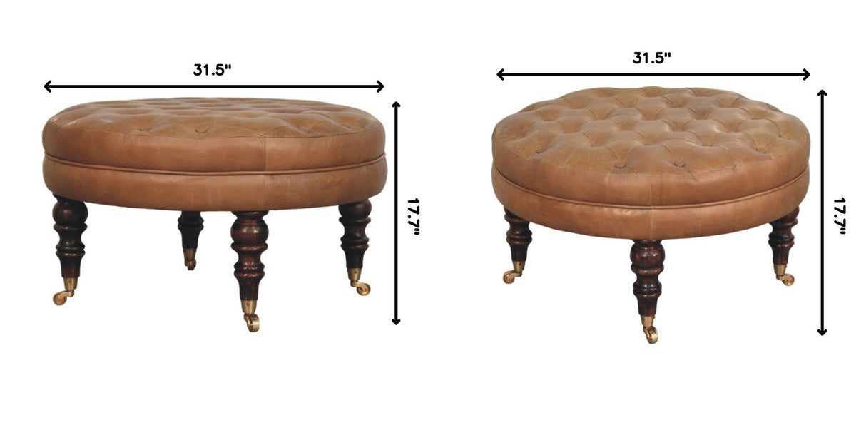 Buffalo - Round Ottoman With Castor Legs - Brown