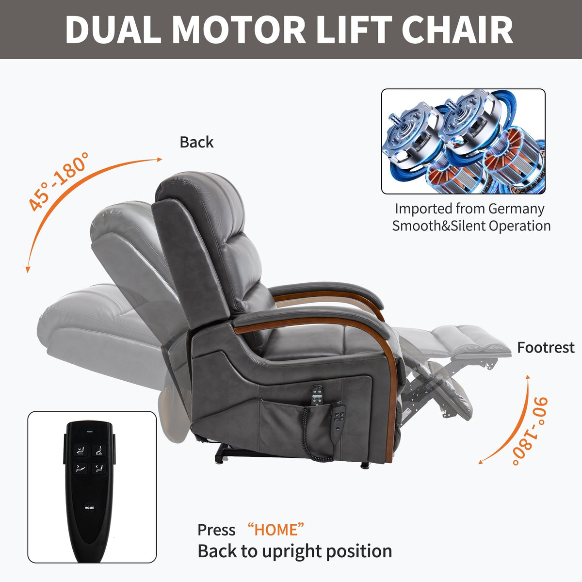 Power Dark Recliner Chair with Massage & Lift - Faux Leather