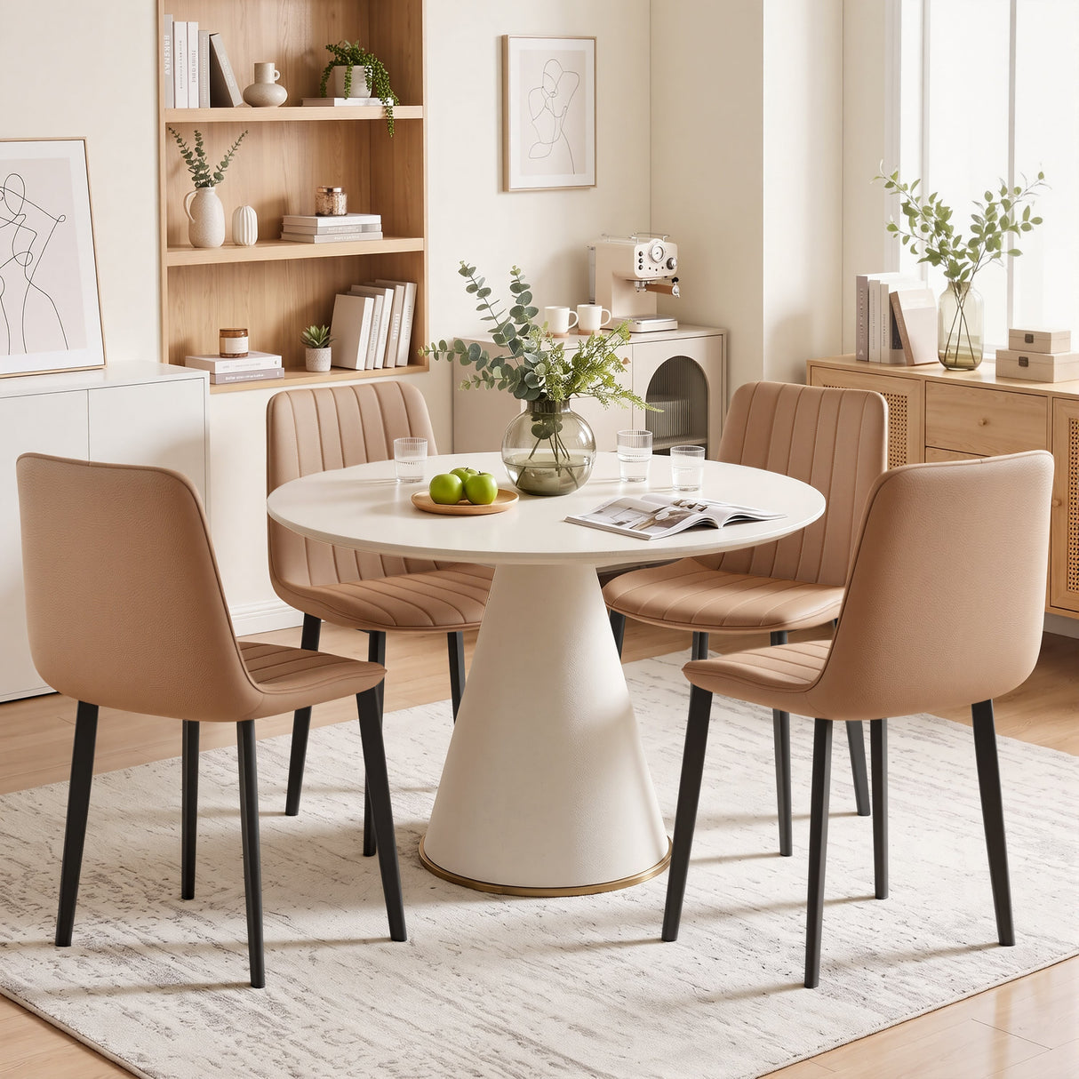 Brown PU Leather Dining Chair with Metal Legs - Set of 4