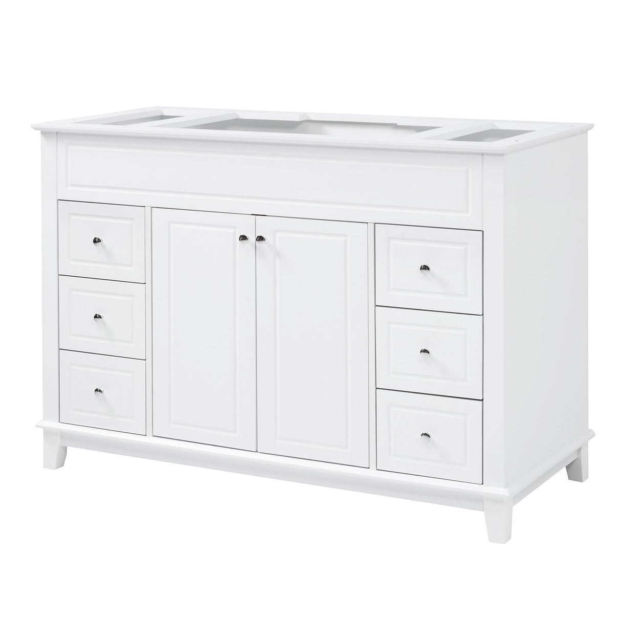 Bathroom Vanity Cabinet Only, 6 Soft Close Drawers & Double Doors With 2 Tier Shelves - White