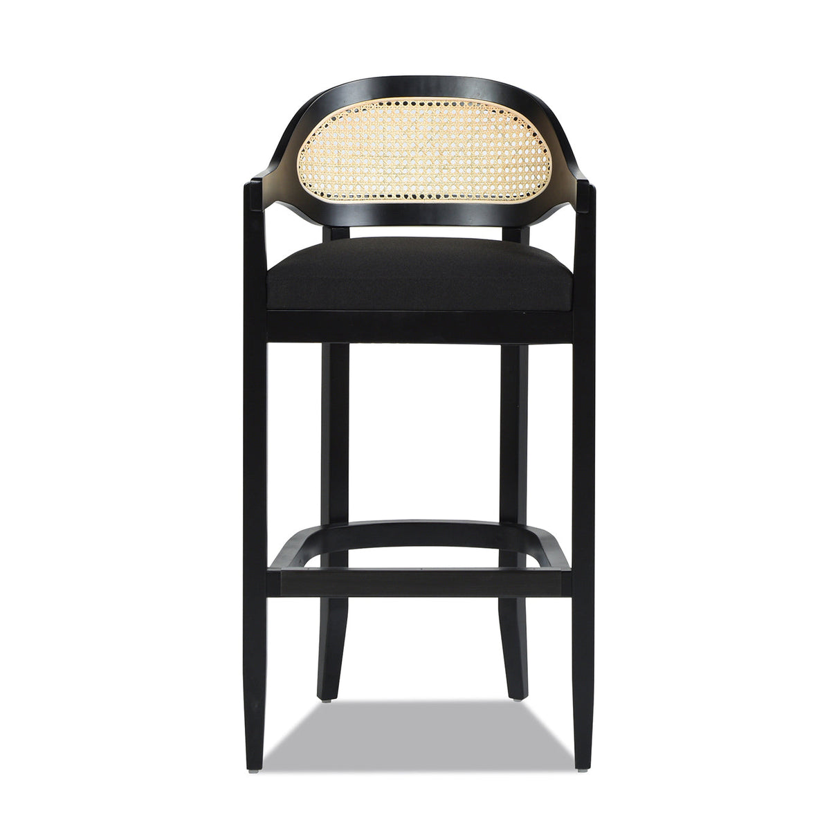 Americana Mid-Century Modern 30.5' Cane Back Bar Stool, Jet Black