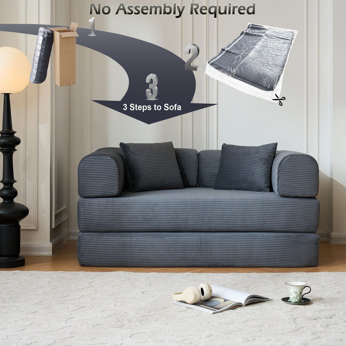 59" Convertible Sleeper Sofa Bed with Cylindrical Pillow - Gray