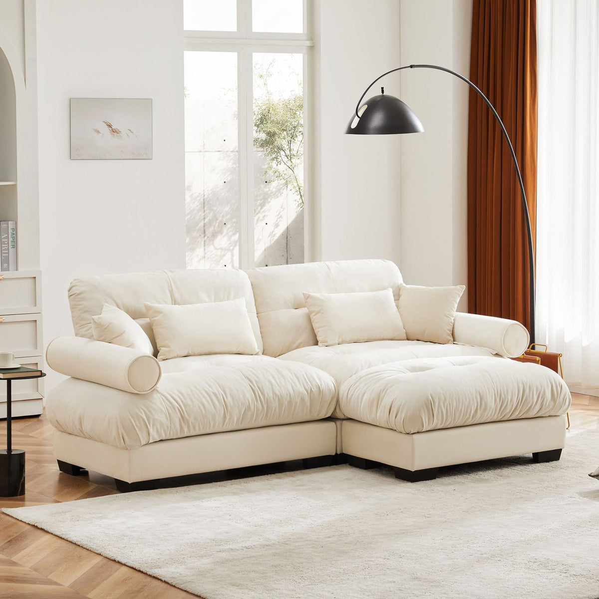 Oversized Modular Sectional Sofa with Movable Ottoman - Fabric, Multiple Colors
