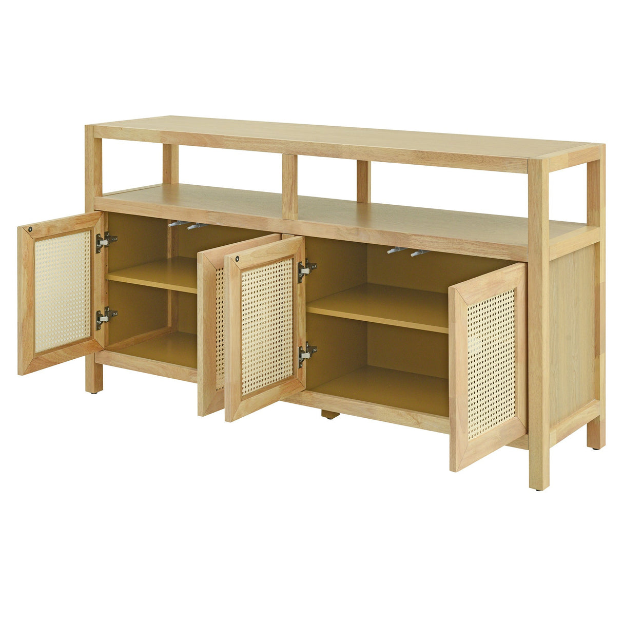 Bohemian Style Rattan Buffet Storage Cabinet with Solid Wood Frame