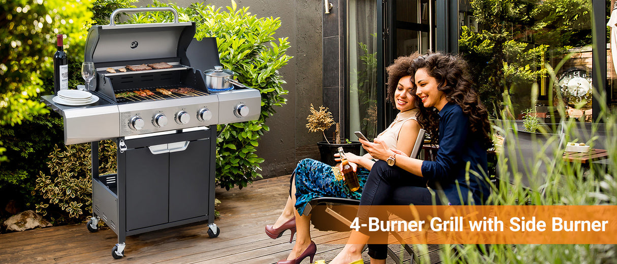 Propane Grill 4 Burner Barbecue Grill Stainless Steel Gas Grill with Side Burner