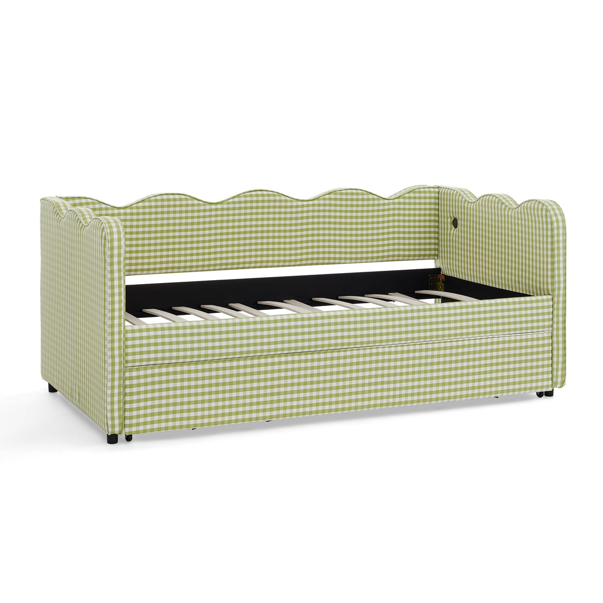 Cozy Gingham Daybed with Trundle Twin Size Sofa Bed