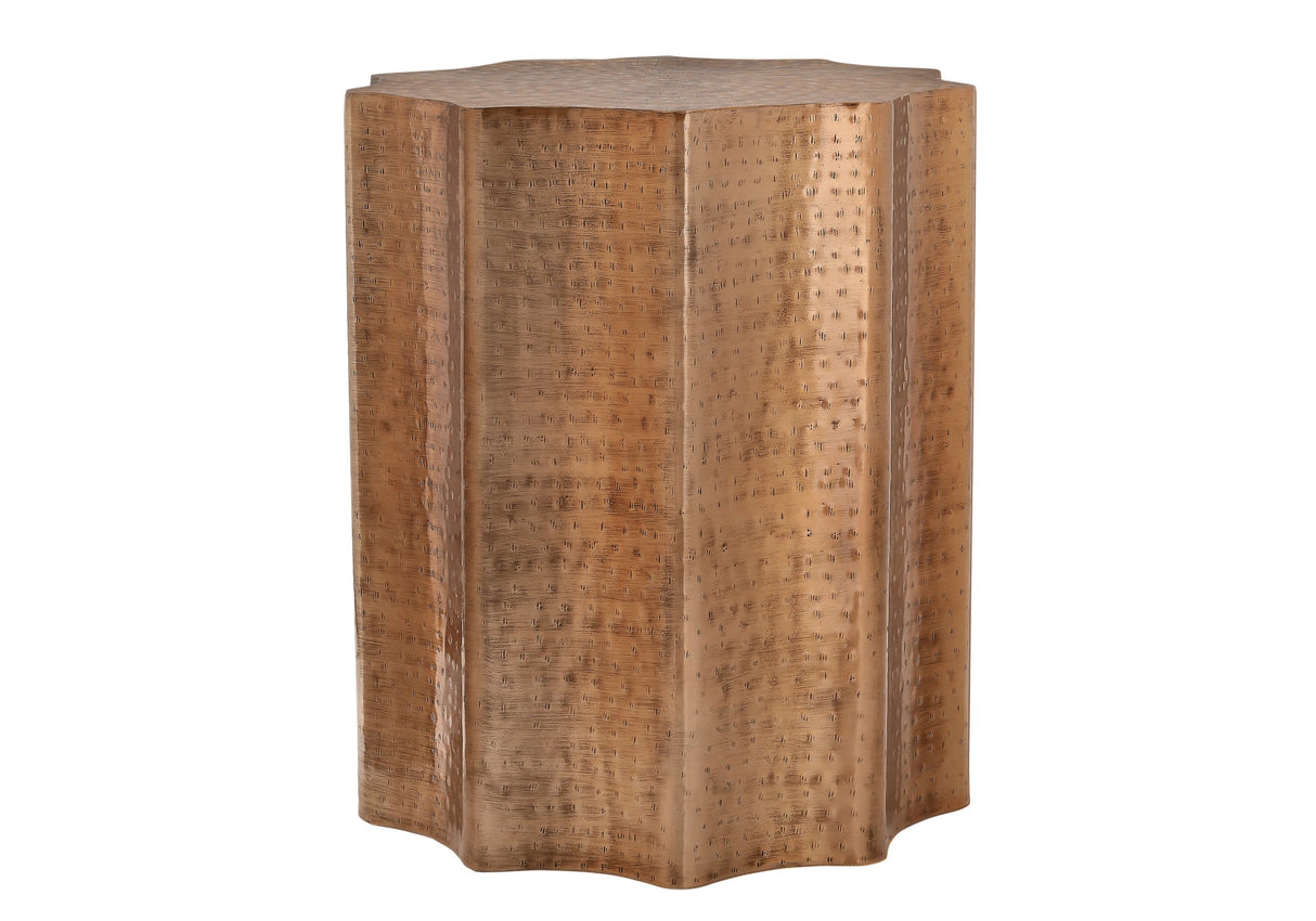 Artifact End Table with Scalloped Design and Hammered Texture