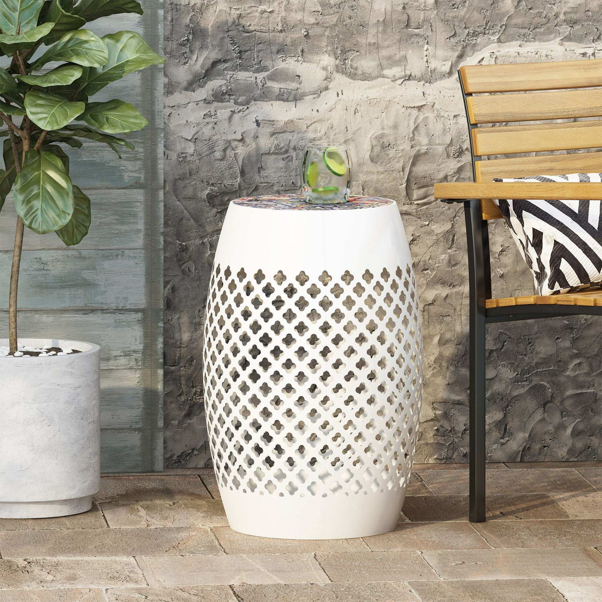 Roswell - Outdoor Side Table with Mosaic Tile Top