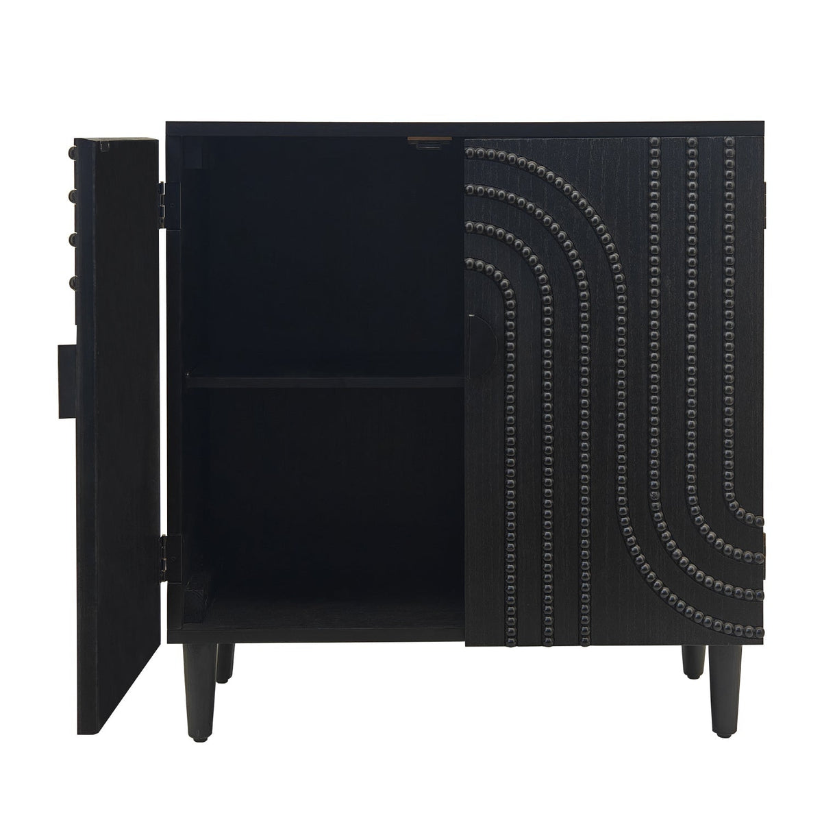 Modern Black Wood Storage Cabinet with Decorative Door, 30in Accent Sideboard for Living Room, Bedroom, or Entryway
