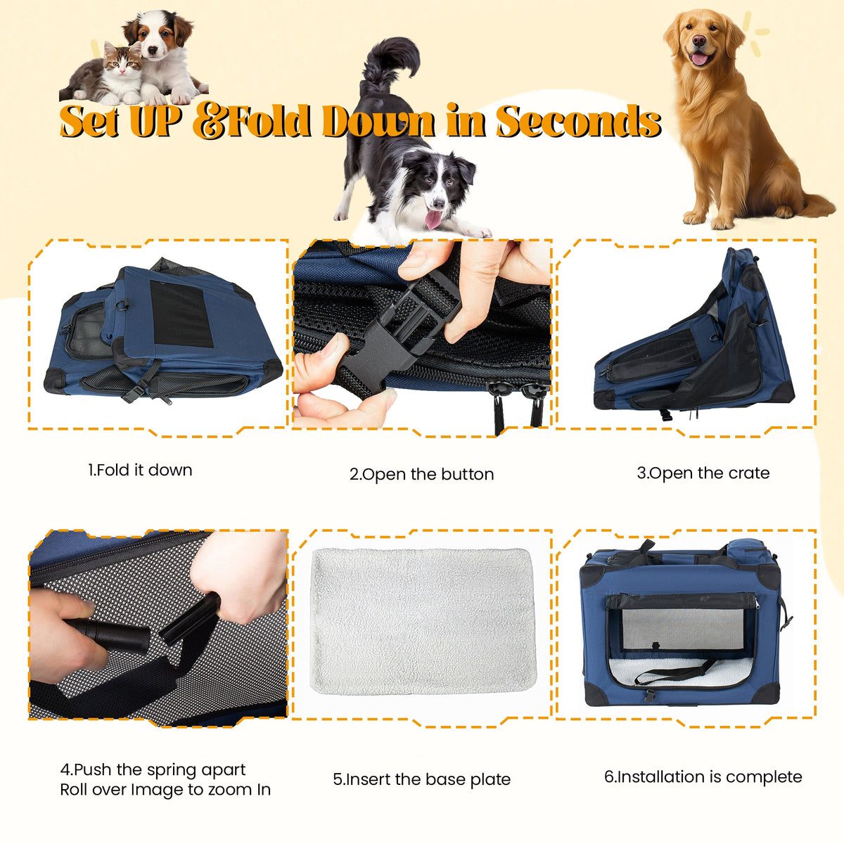 32'' Soft Dog Crates Kennel - Portable Folding Pet Carrier