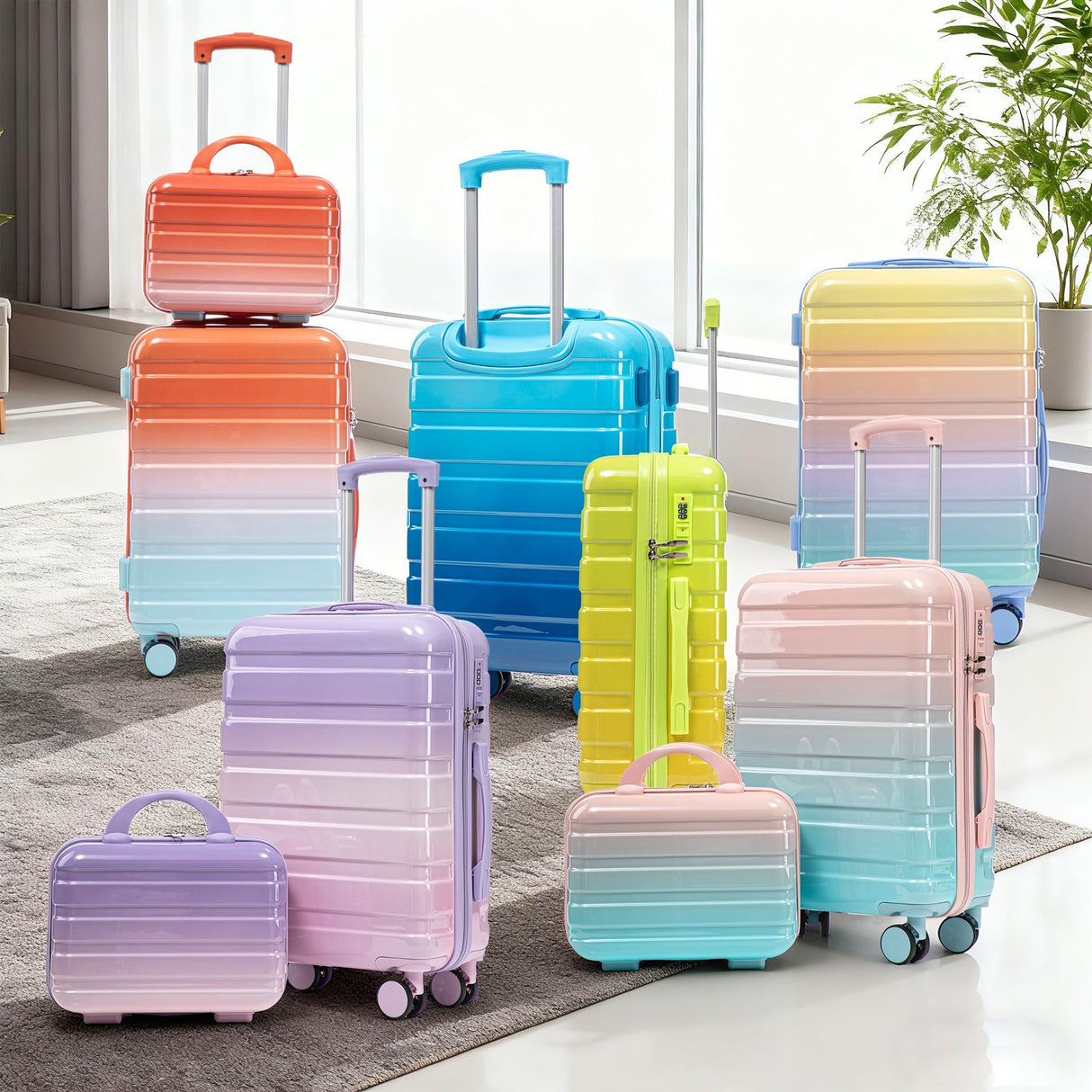 14'/20' 2 pcs/set PC Spinner Wheel Luggage with Gradient Color and Lock