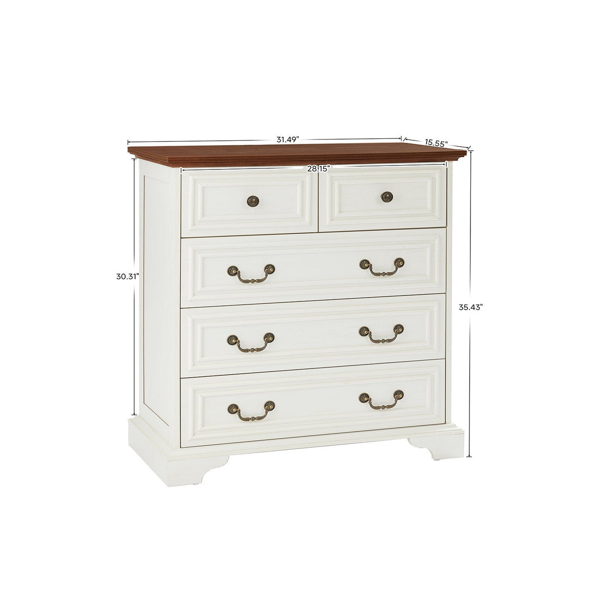 Antique Brown & White 5-Drawer Vintage Dresser – Farmhouse & Modern Design