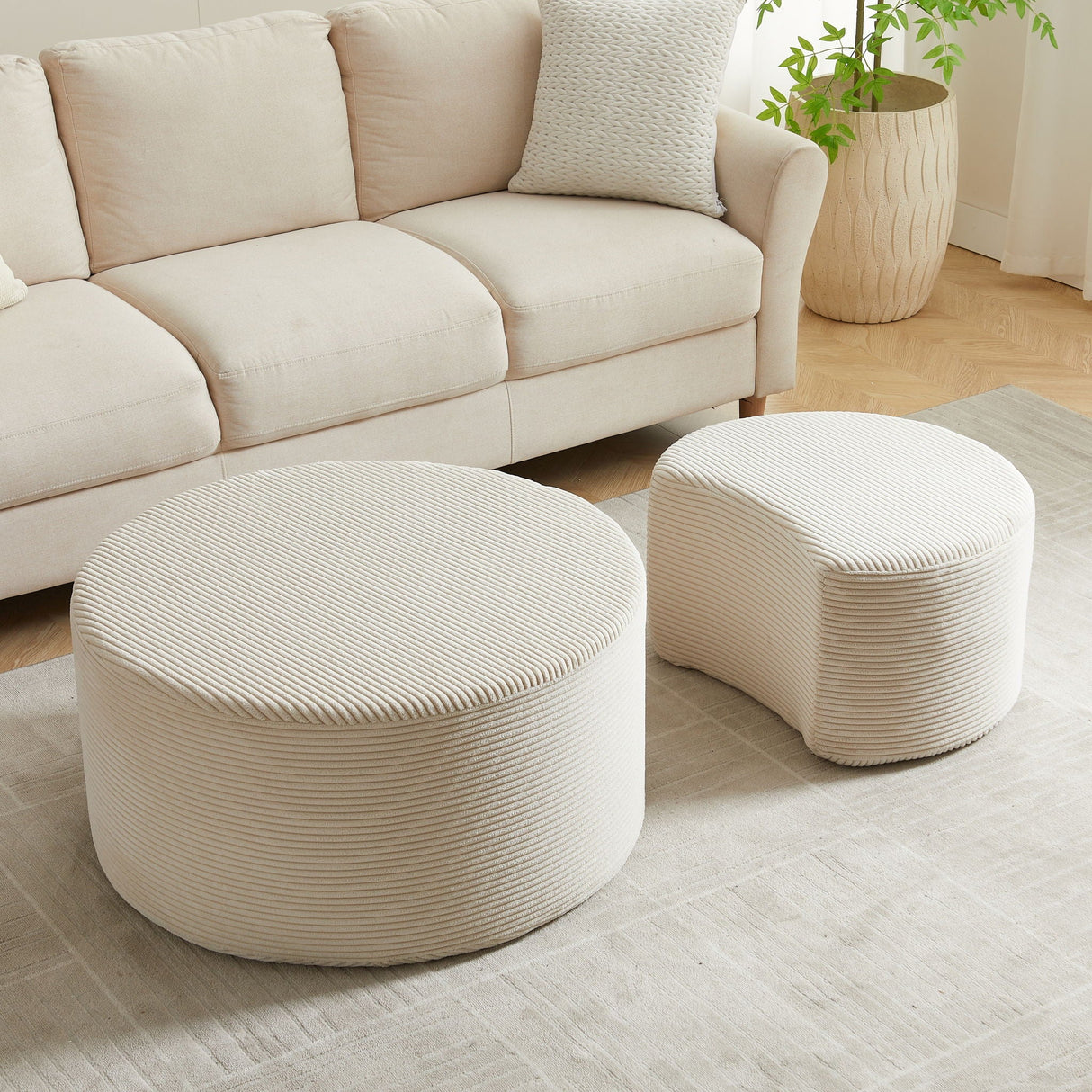 Modern Upholstered Round Coffee Table For Living Room (Set of 2)