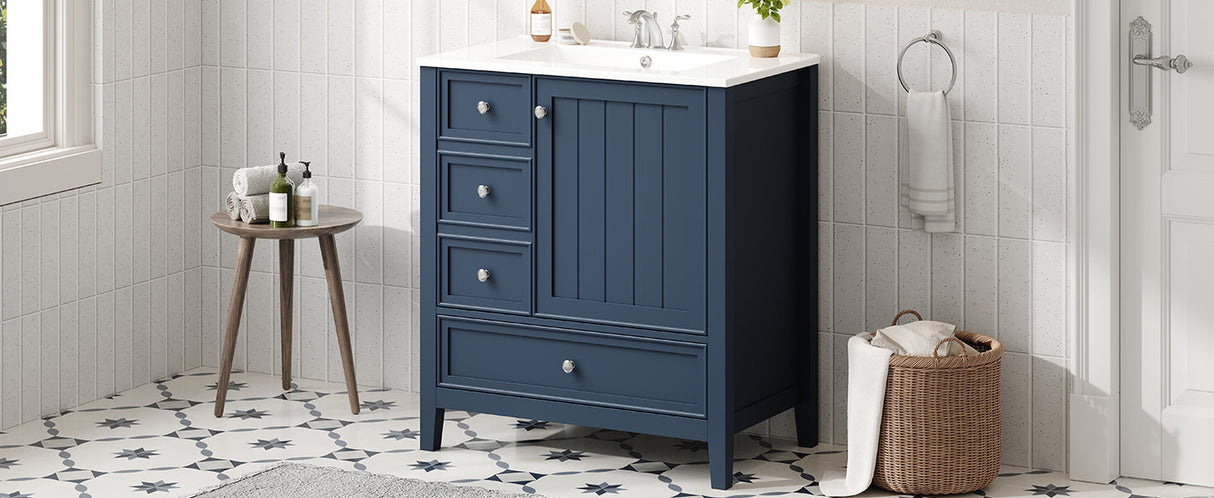 30" Bathroom Vanity with Sink, One Cabinet and Three Drawers