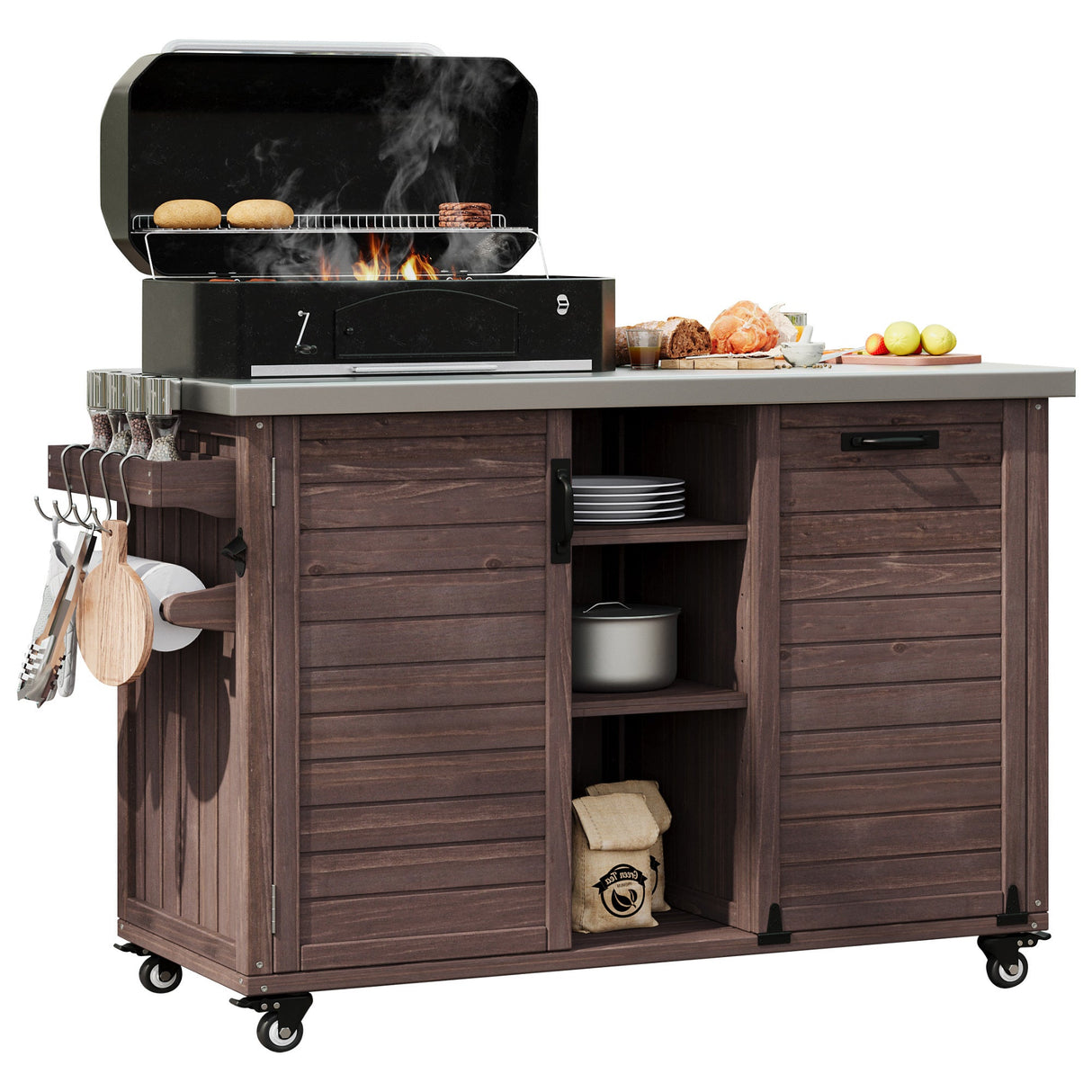 K&K 78.3' Outdoor Kitchen Island with Foldable Grill Table
