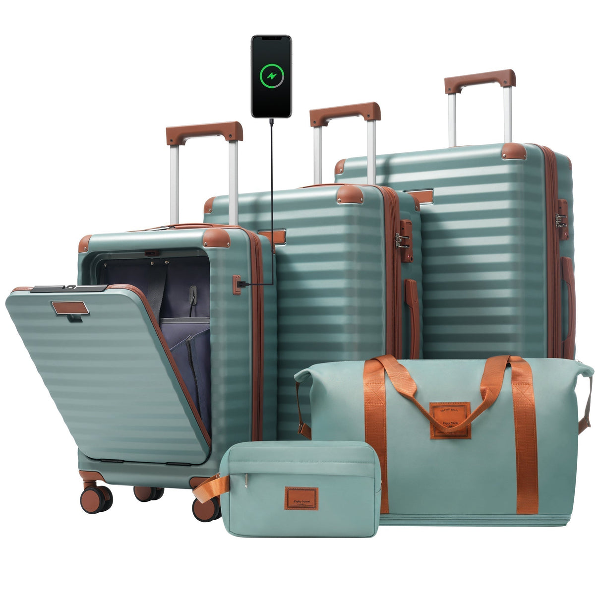 Deluxe 5-Piece Hard Side Luggage Set with USB and TSA Security