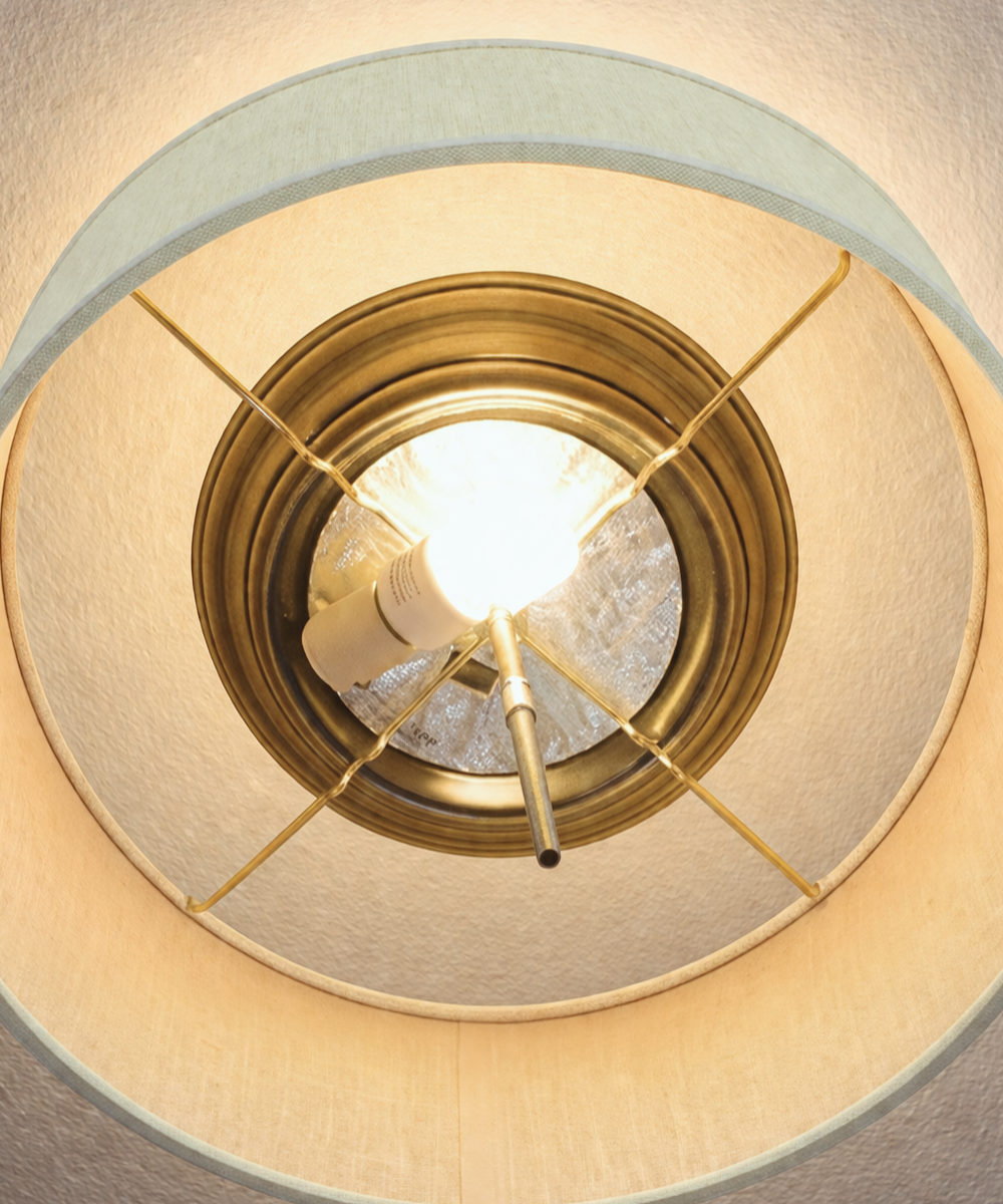 14"W Moderne Flush Mount Conversion Kit Textured Oatmeal Hardback Drum Lampshade