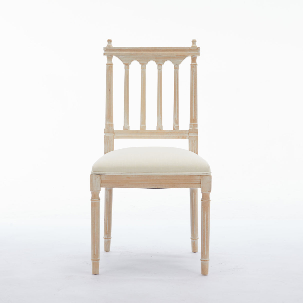 Antique Dining Chairs - Linen Fabric Upholstered Wooden Chairs Set of 2