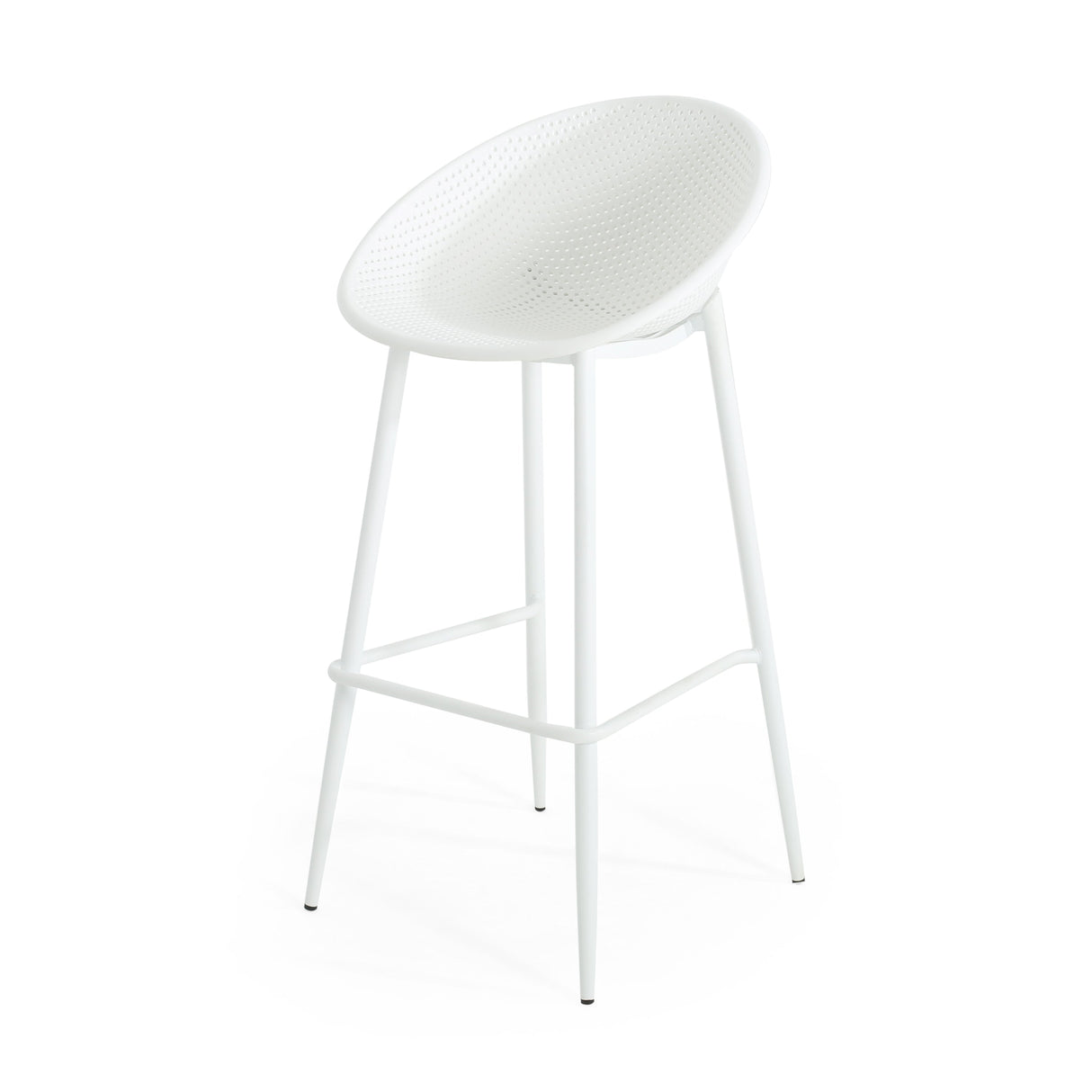Modern Gable Outdoor Barstool Set of 2 with Weather-Resistant Plastic and Iron in White