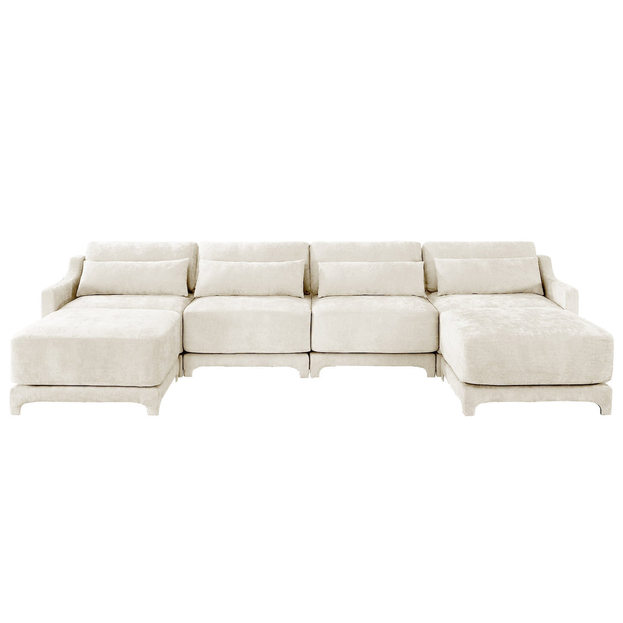 Elegant Four-Seater Sofa with Movable Ottoman and Lumbar PillowBeige