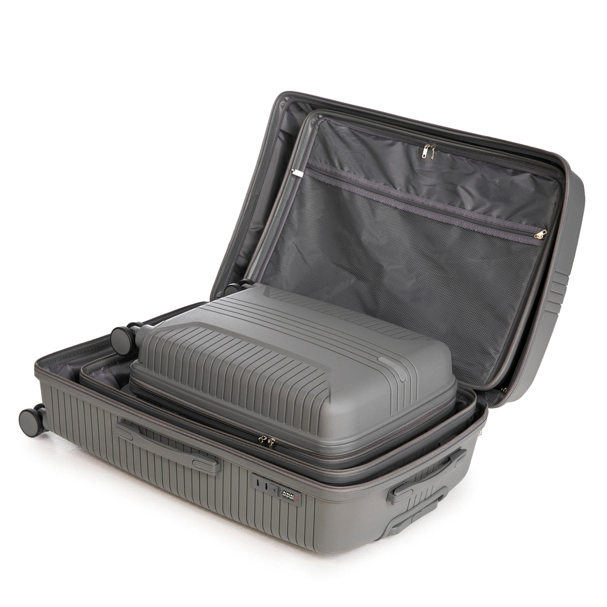 3-Piece PP Spinner Wheel Luggage Set 20/24/28 Silver Grey