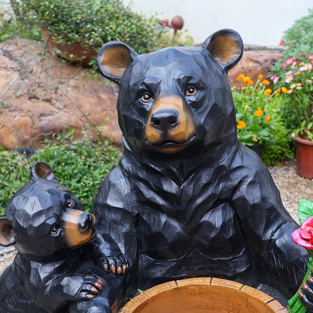 Outdoor Garden Sculpture Bear Flower Pot Planter