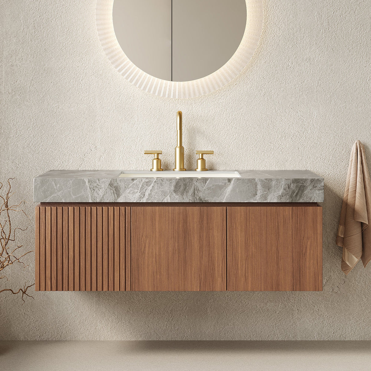 MURI 48" Bathroom Vanity & Sink, Floating Plywood Storage Cabinet