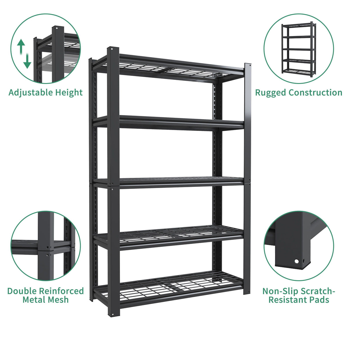 Heavy Duty 5 Tier Adjustable Metal Mesh Storage Rack With 2000 Lbs Capacity - Brushed Nickel