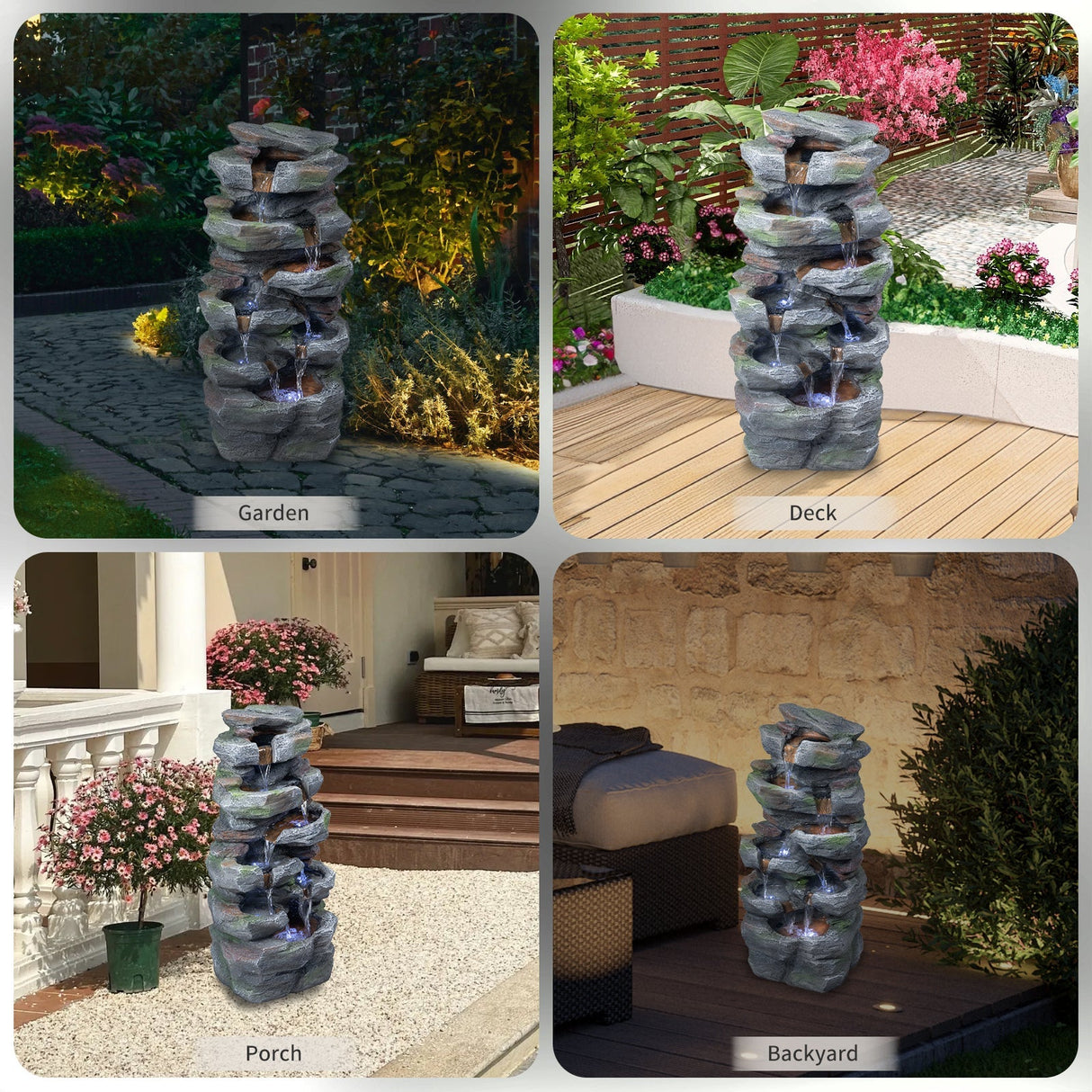 Rock Waterfall Outdoor Fountain with LED Lights