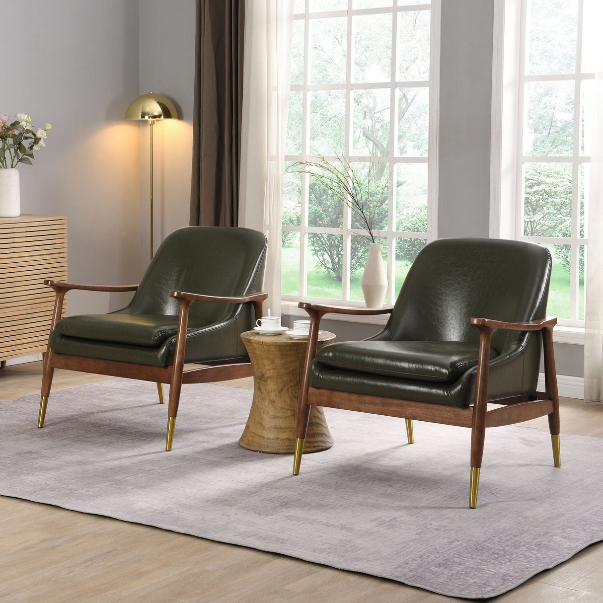 Mid-Century Accent Chair With Cushioned Seat, Brass Tipped Legs