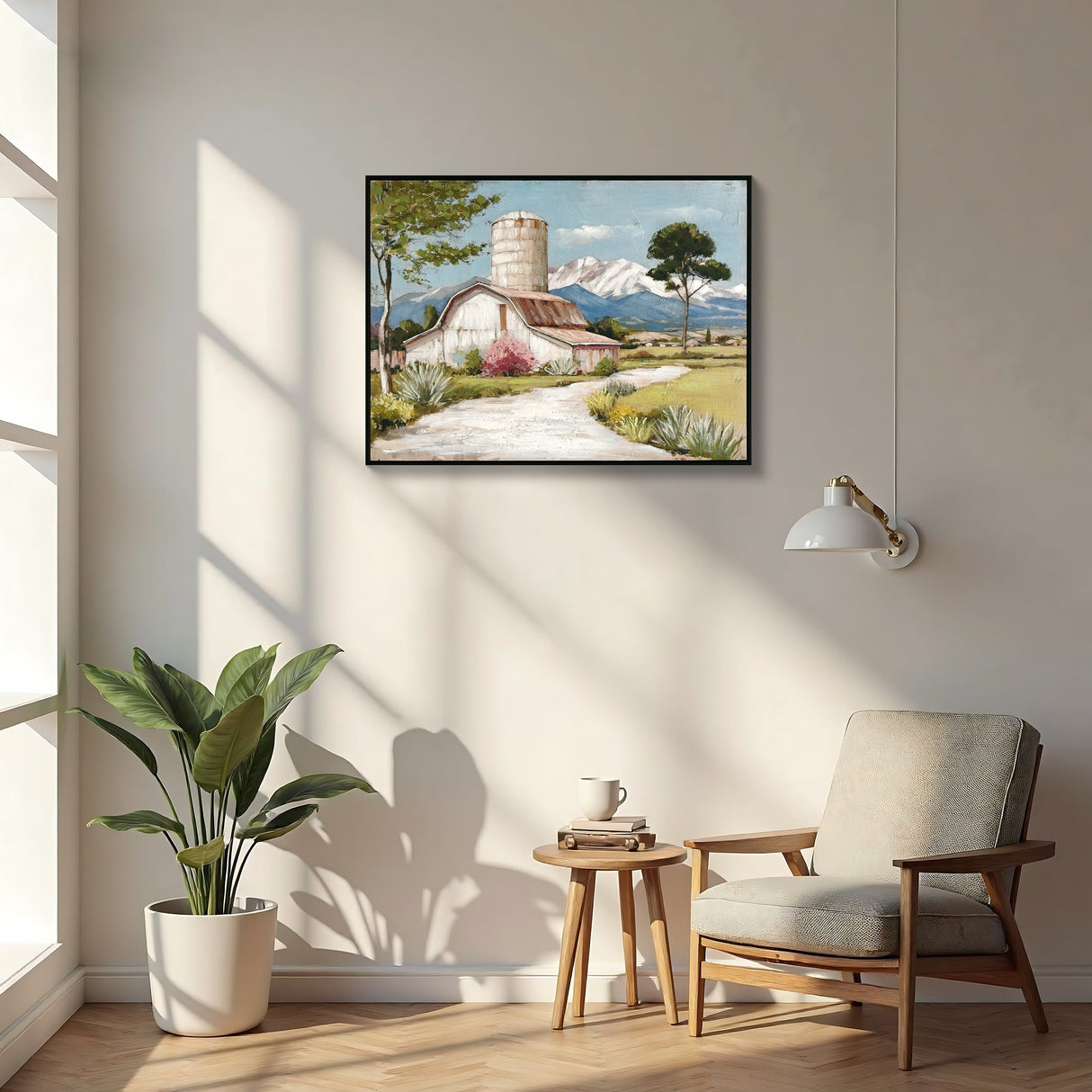 Framed Rustic Farmhouse Canvas Wall Art Beautiful Field Painting Wildflower Barn Print Nature Scenery Picture French Countryside Poster for Bathroom Bedroom Living Room Office Wall Decor 32x24in