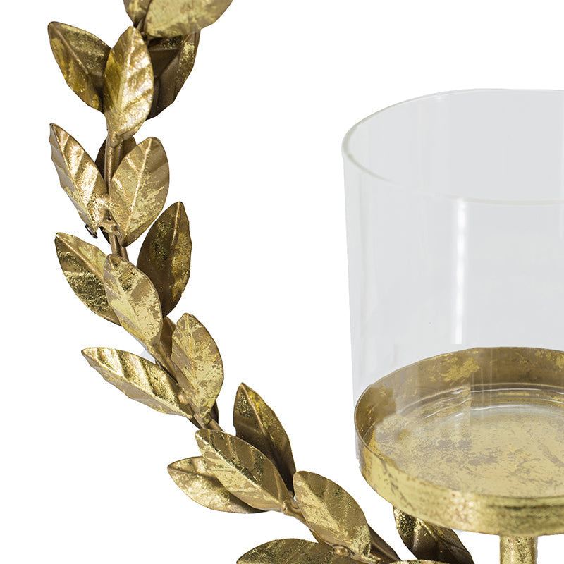 14.2x3.5x19.7" Iron Floral Hurricane With Marble Base