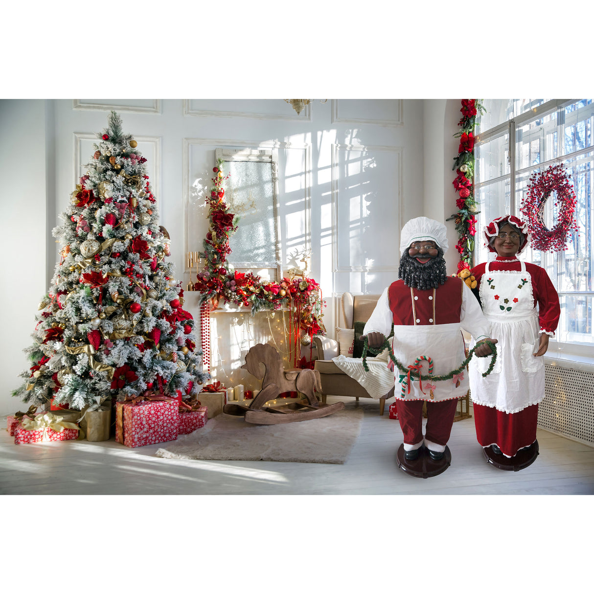 58-in. Dancing African American Mrs. Claus Animatronic with Apron and Gift Sack