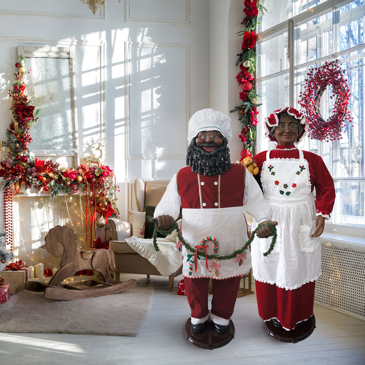 58-in. Dancing African American Mrs. Claus Animatronic with Apron and Gift Sack