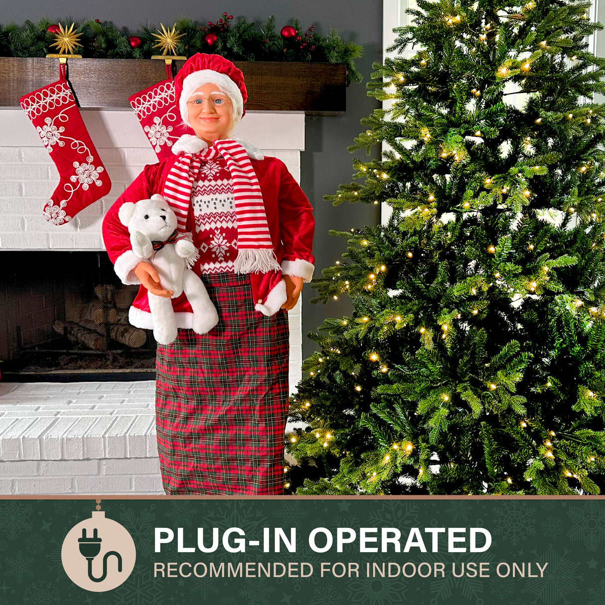 58-in. Dancing Mrs. Claus Animatronic with Teddy Bear